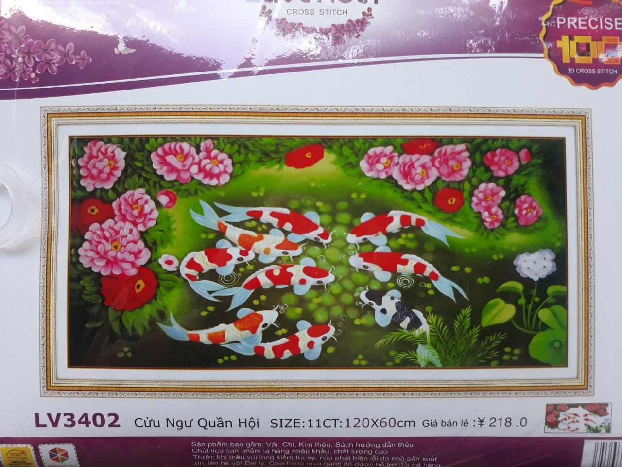 Tranh thêu chữ thập cửu ngư quần hội LV3402 - 120 x 60 cm - chưa thêu