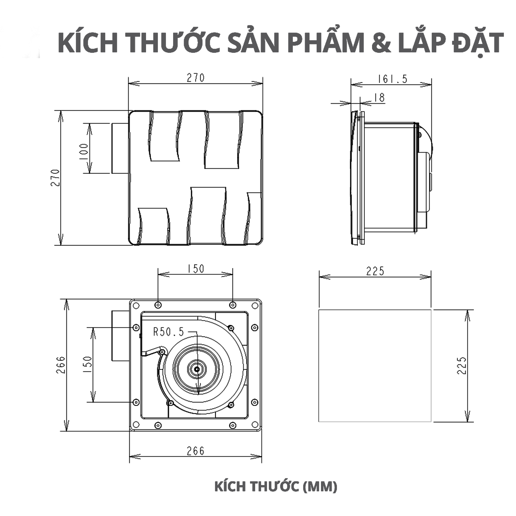 Quạt Hút Thông Gió Âm Trần Có Ống Nối WHIFA VDP-15CK (5 Inch) - Màu Trắng - Hàng Chính Hãng