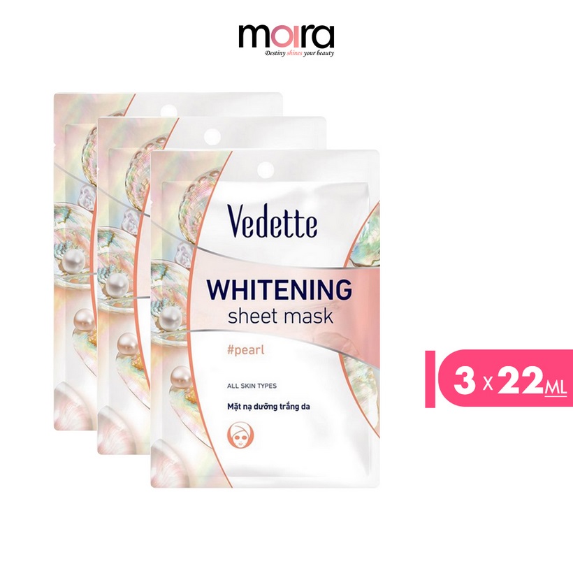 Combo 3 Mặt nạ giấy dưỡng trắng da Ngọc trai Vedette 22ml