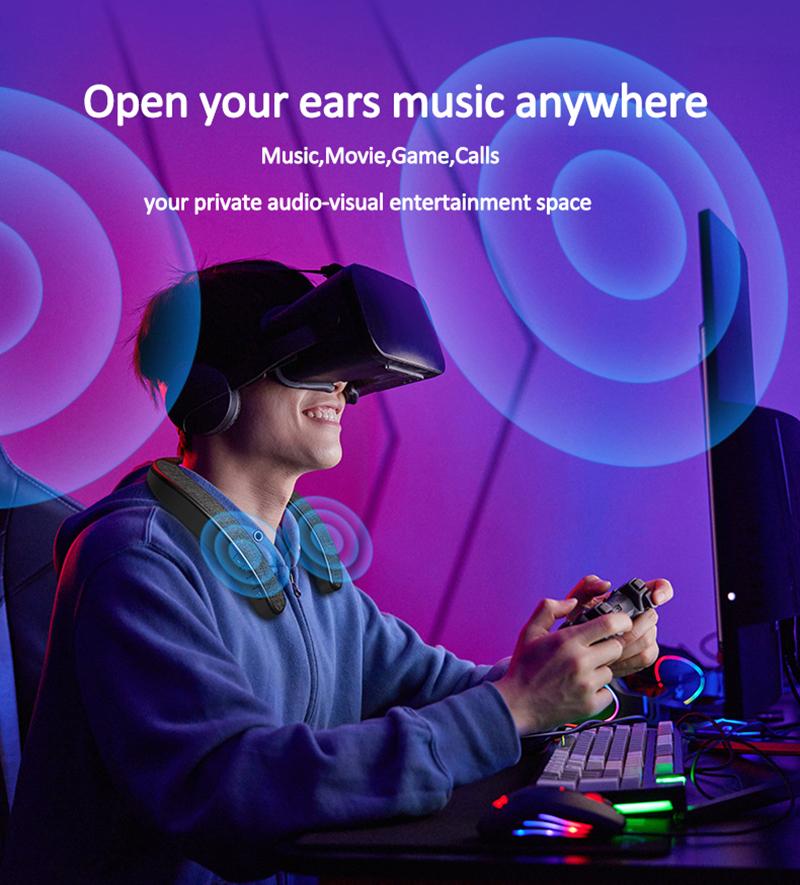 Mới Loa Bluetooth Gắn Cổ Hifi Đeo Cổ Bluetooth Chơi Game Âm Thanh Vòm Âm Thanh Nổi 3D Loa Ngoài Trời Màu sắc: Đen