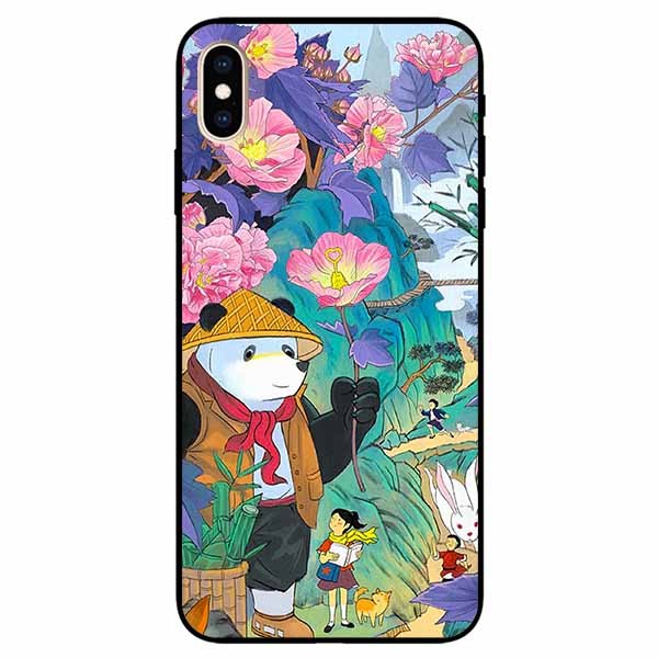 Ốp lưng dành cho Iphone Xs Max mẫu Gấu Cầm Hoa