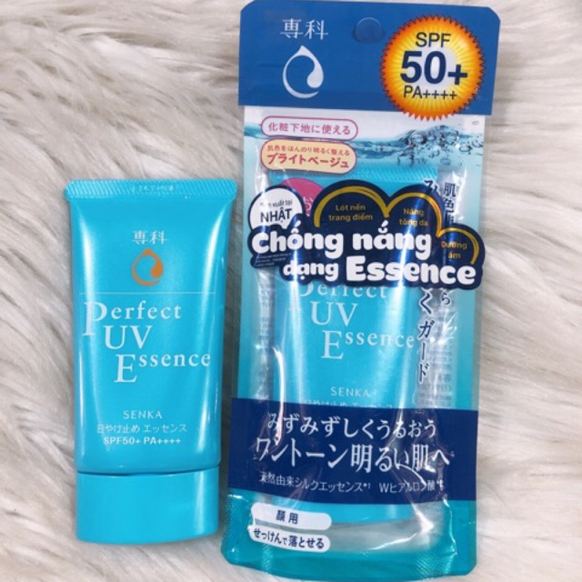 Kem chống nắng nâng tông Senka Perfect UV Essence tặng mặt nạ giấy nén Miniso