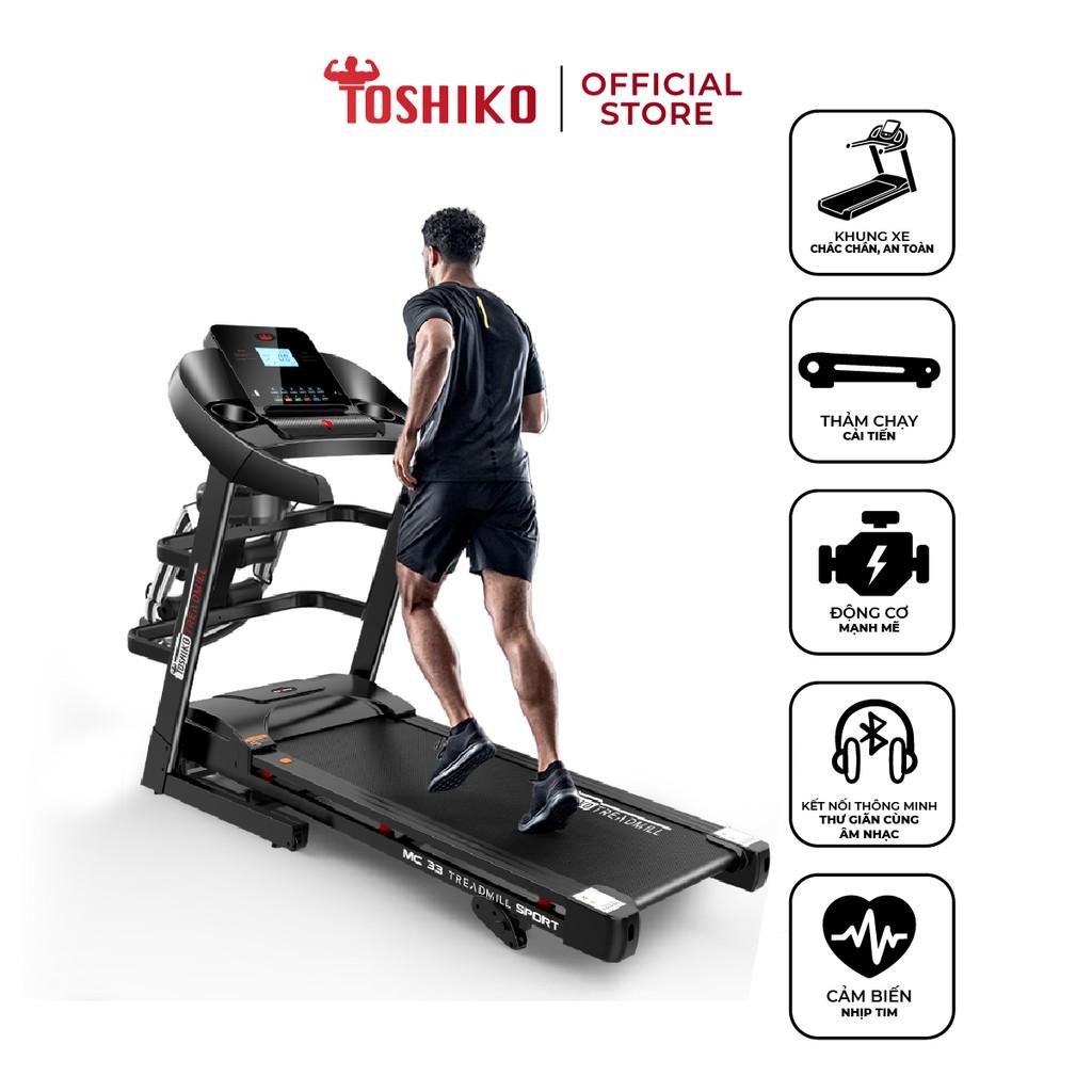 [Còn hàng] Máy chạy bộ đa năng tại nhà Toshiko MC33 PRO, chức năng nâng dốc tự động theo nhu cầu, kèm theo đai massage và thanh gập bụng, đồng hồ hiển thị thông số nhịp tim, calo tiêu thụ