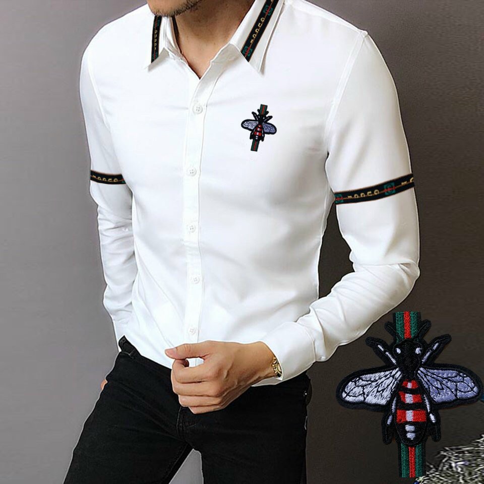 Áo sơ mi nam viền cổ, bắp tay họa tiết côn trùng