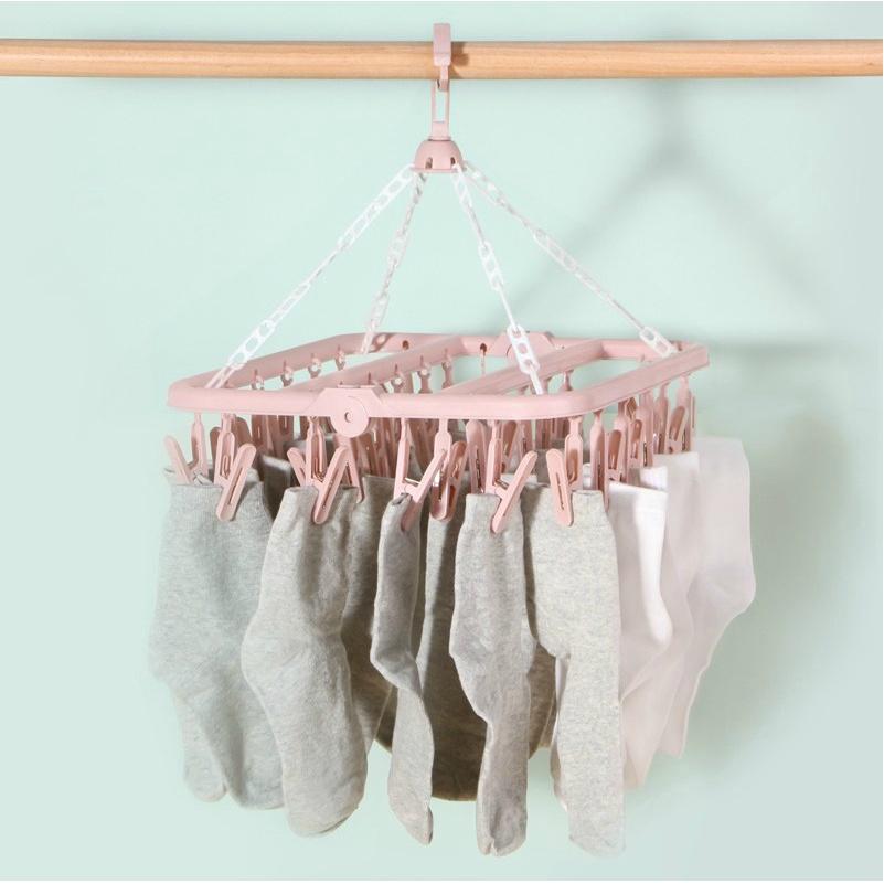 Móc Nhựa Treo Quần Áo 32 Kẹp , Móc Chùm Vuông 32 Cái Gấp Gọn Tiện Lợi