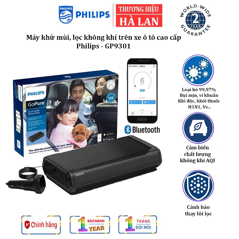 Máy lọc không khí , khử mùi trên xe ô tô cao cấp nhãn hiệu Philips GP9301 cảm biến chất lượng 4 chiều - HÀNG NHẬP KHẨU