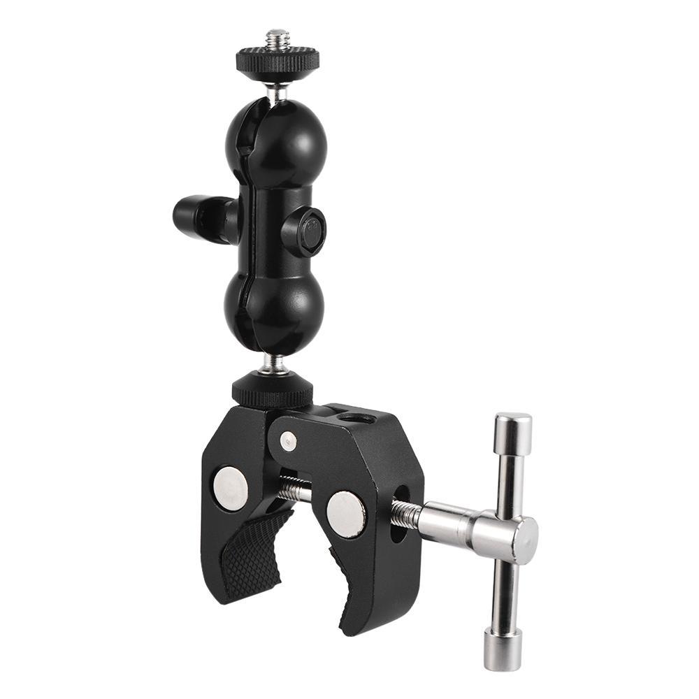 Dual Ballhead Arm Super Clamp Mount Multi-functional Double Ball Adapter for DSLR Camera Monitor LED Video Light