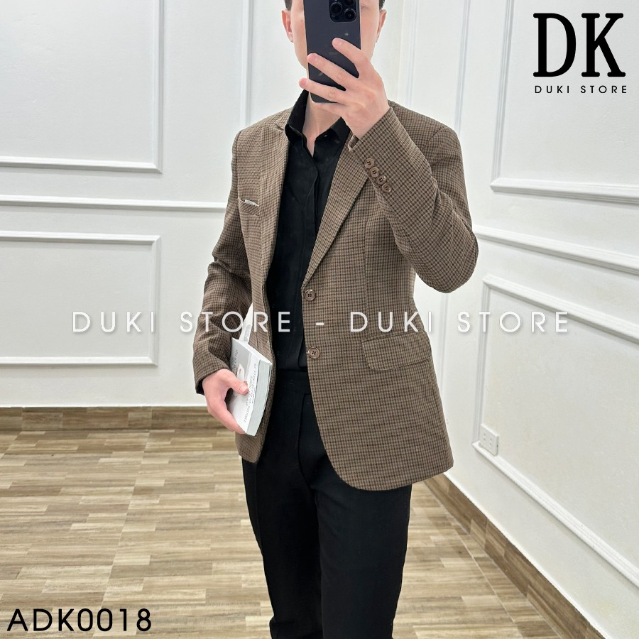 Áo khoác blazer nam ,áo vest nam balzer nam màu caro nâu phong cách Hàn Quốc ADK0018- DUKI STORE