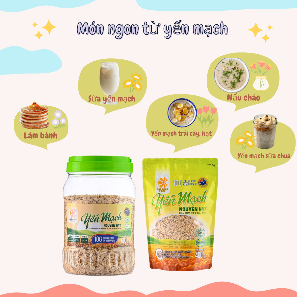 [GIÁ HỦY DIỆT Date 4.2.2025] Yến mạch Úc Nguyên Hạt Cán Dẹt - Hũ 500g, Eatclean, Ăn Kiêng Giảm Cân, Tập Gym Bổ Sung Dinh Dưỡng, Nguyên cám - Caracao Food