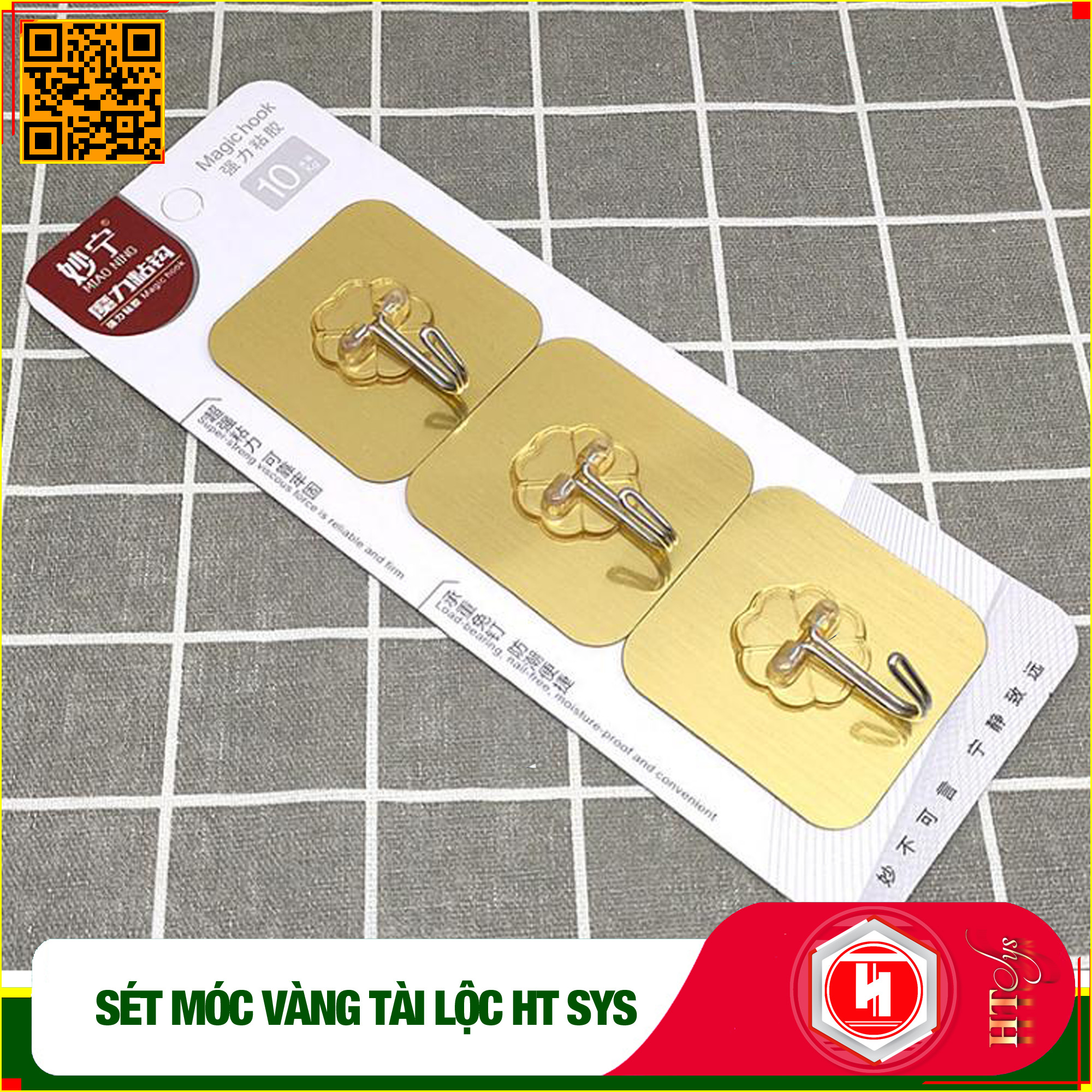 Bộ 4 chân đế cao su máy giặt HT SYS- Chân máy giặt - Chống rung - Chống ồn - Chống trơn trượt + 01 Sét móc vàng tài lộc HT SYS