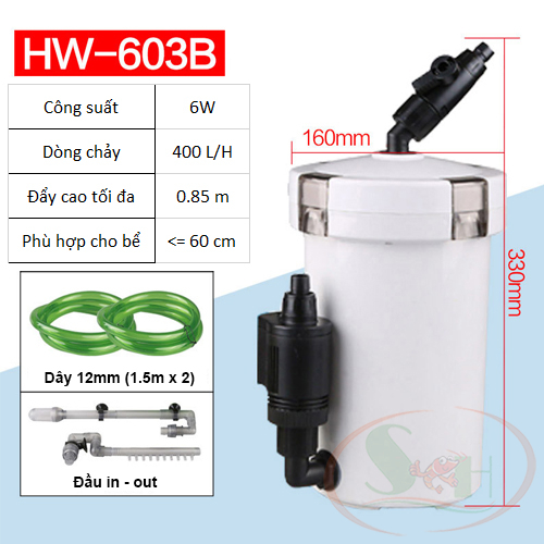 Lọc thùng mini Sunsun HW EW 603B, 604B external outside filter có bơm bể cá tép thủy sinh