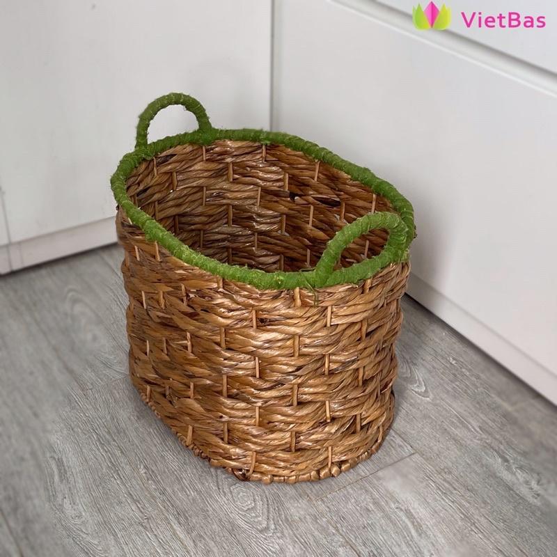 Giỏ lục bình tay cầm màu xanh VIETBAS tròn có quai MAU08