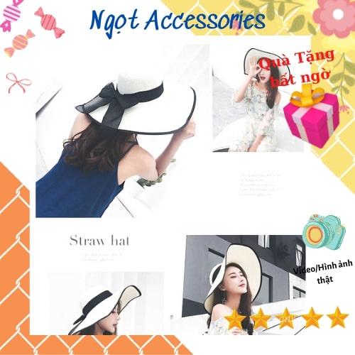 Mũ Cói Rộng Vành Nón Cối Đi Biển Vành Rộng Nữ Thời Trang Ngọt Accessories Đai Nơ Ngọt Ngào Phong Cách Vintage Chống Nắng