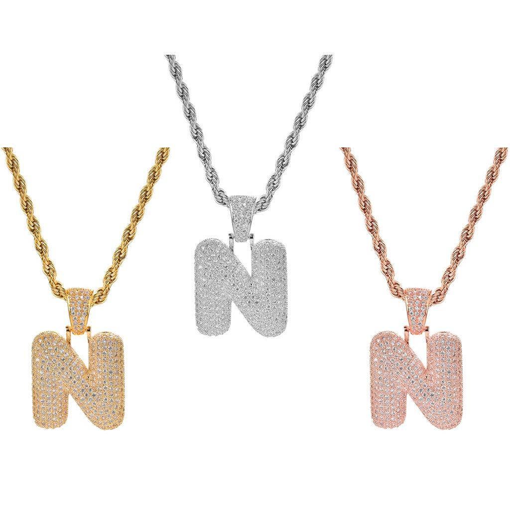 18K 26-letter "N" Pendant With Mini Zircon Stone Necklace  Chain