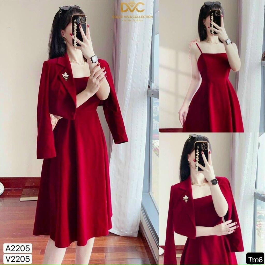 Sét 2 món áo khoác nữ kèm váy xoè hai dây sang trọng