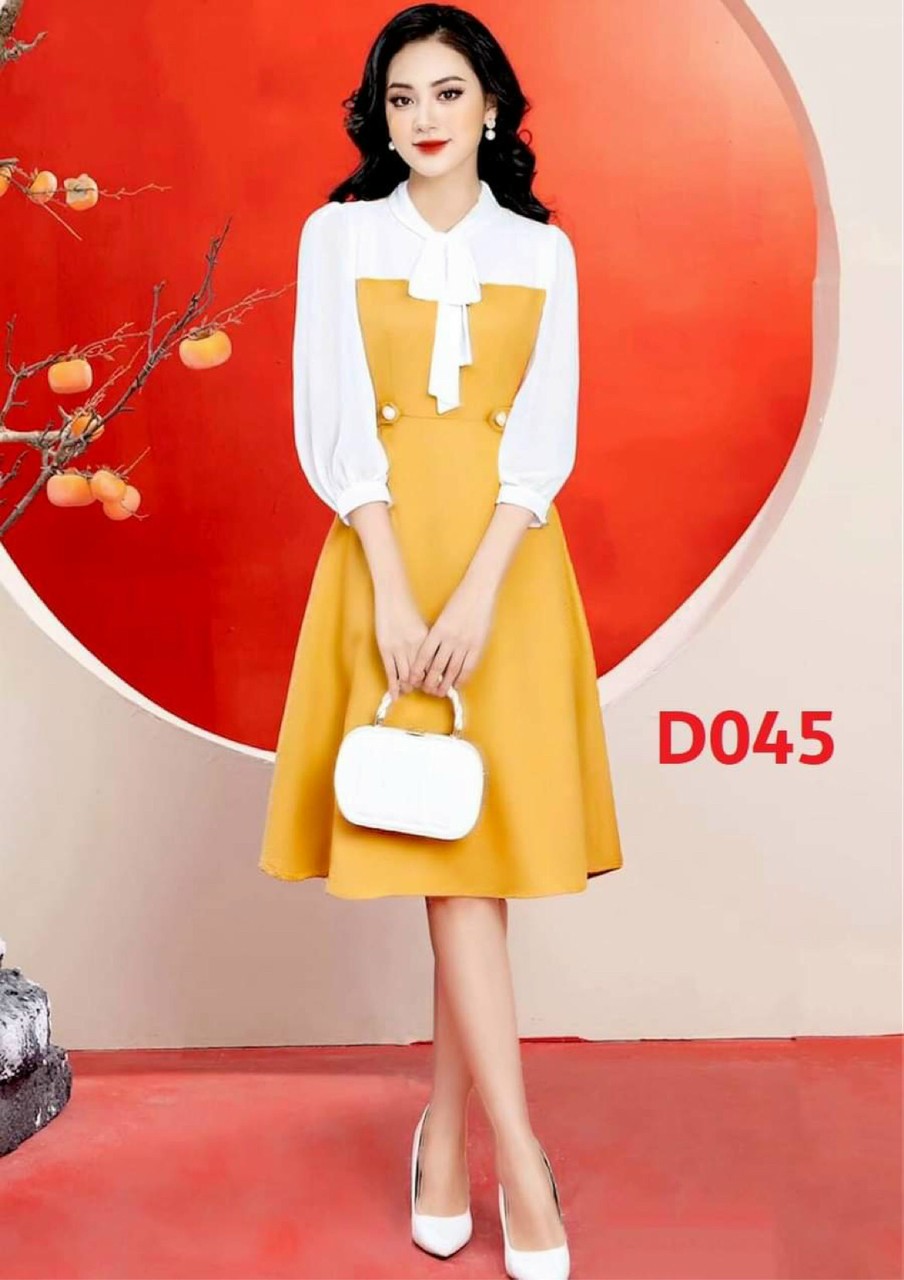 Đầm công sở tiểu thư phối màu thiết kế cao cấp