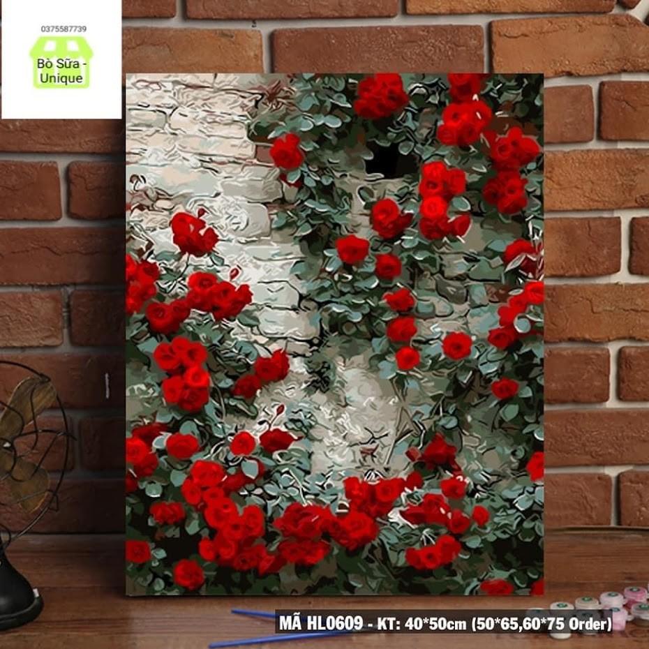 Tổng hợp các mẫu đẹp về Hoa Tranh sơn dầu số hóa size 40x50cm tranh đã căng khung và đầy đủ phụ kiện