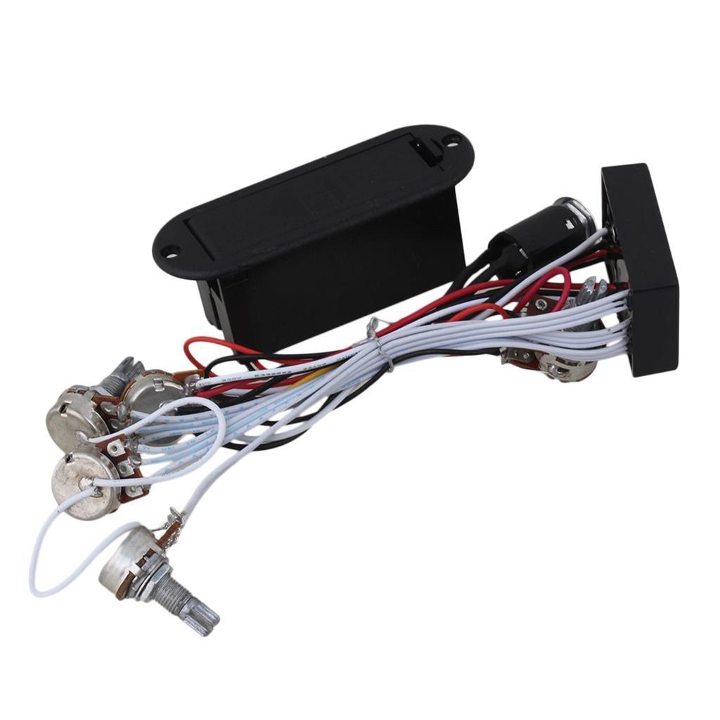 Electric Guitar Bass Wiring Harness 3-Way Switch 1V1T with Active EQ Pickup, Volume Tone Control