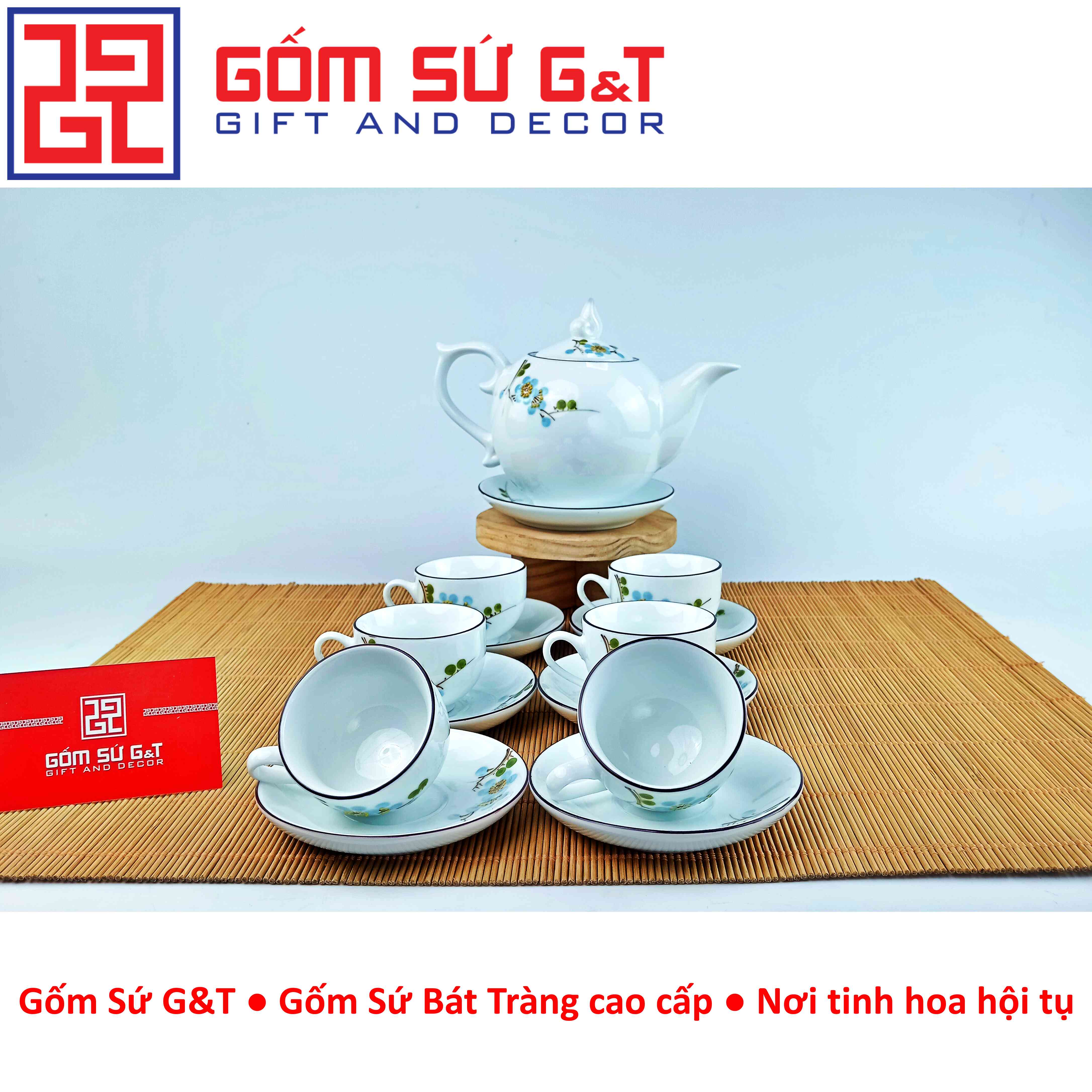 Bộ trà chóp lửa vẽ hoa đào xanh Gốm sứ G&amp;T