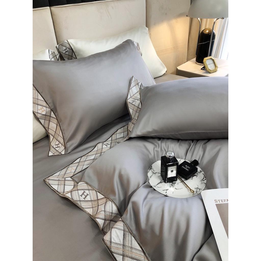 Bộ chăn ga gối 100%Tencel 120s cao cấp Phối Viền kiểu Candy, phong cách châu âu sang trọng cổ điển