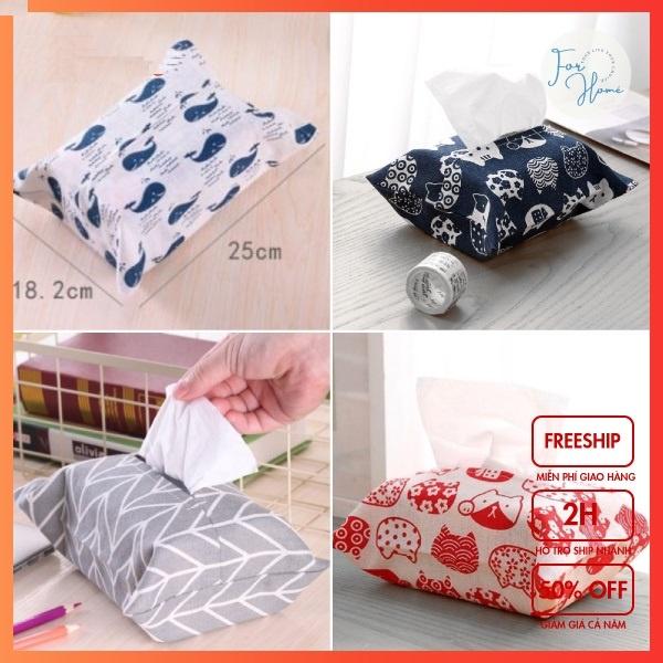 ĐỘC LẠ Túi Đựng Giấy Ăn Vải Lanh Cotton Phong Cách Nhật Bản Họa Tiết Mèo