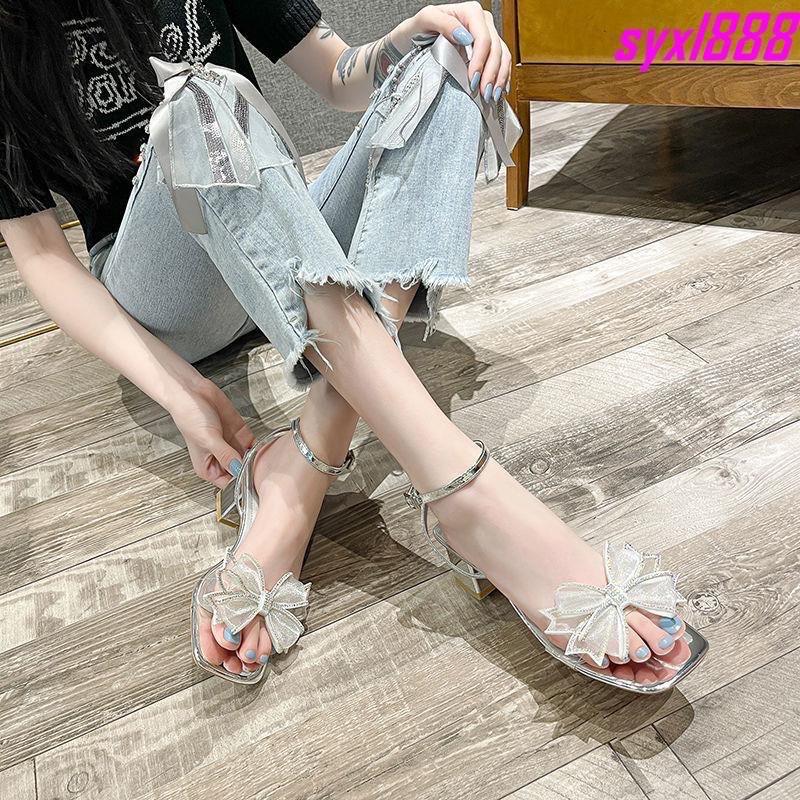 Sandal nữ đính nơ sang chảnh gót vuông 5cm ( có đình kèm video tự quay