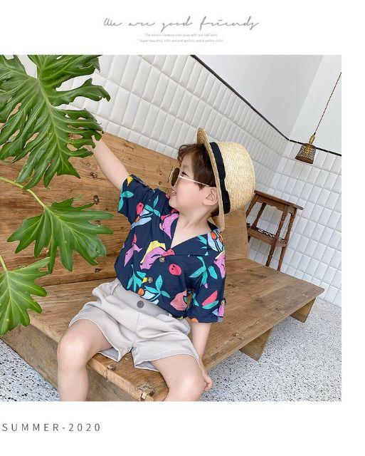Bộ công tử hoa lá Hawai cho bé trai đi biển phong cách Hàn Quốc cực xinh