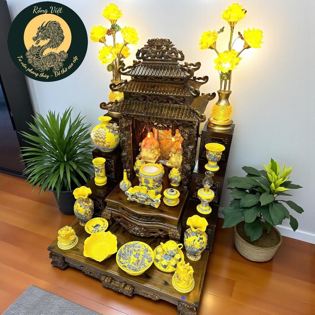 Bộ sứ thờ RỒNG VIỆT men vàng Bát Tràng, họa tiết Rồng phượng độc đáo, bộ sứ thờ thần tài
