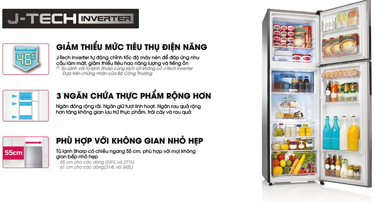 Tủ lạnh Sharp Inverter 315 lít SJ-X346E-DS