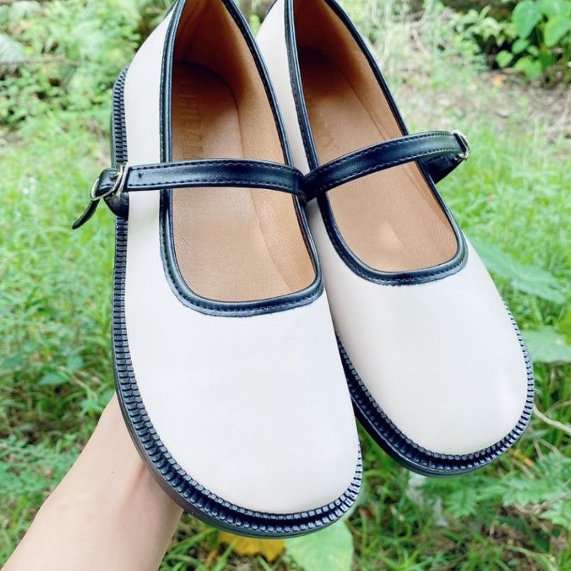 Giày búp bê đế răng cưa viền da phối quai ngang ZINZIN868 cao 3cm, chất da mềm