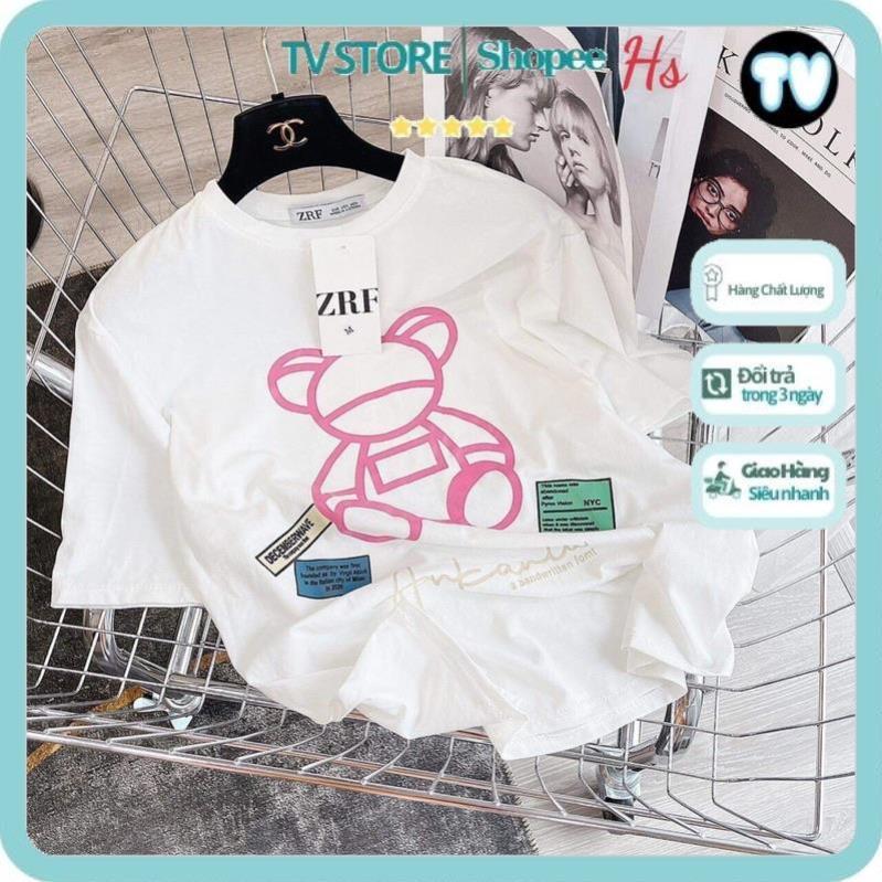 Áo thun nữ TVSTORE  Áo phông gấu in màu hồng HS6 cotton mát form rộng unisex nhiều màu