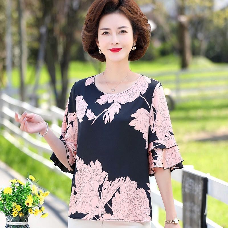 áo trung niên họa tiết cao cấp ( thời trang trung niên lolita xinh) L02-521