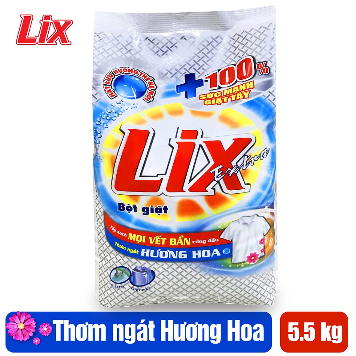 Bột Giặt LIX Extra Hương Hoa 5.5Kg EB568 - Tẩy Sạch Vết Bẩn Cực Mạnh