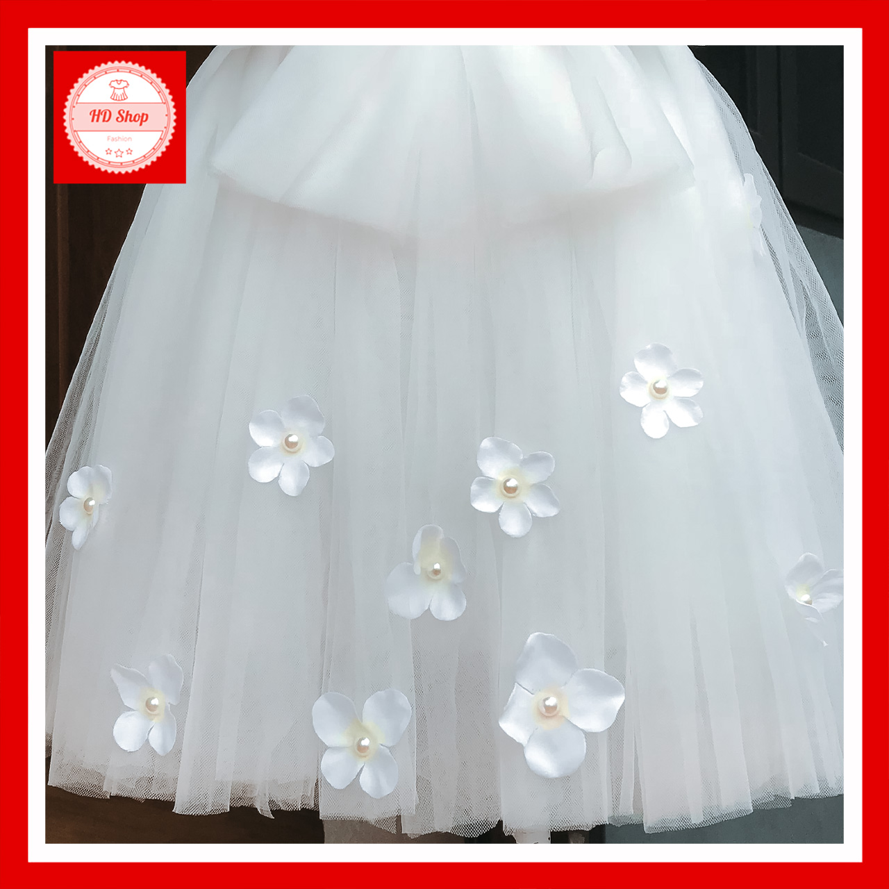 Đầm tutu cho bé ️️ Đầm tutu trắng nơ hoa rơi tú cầu