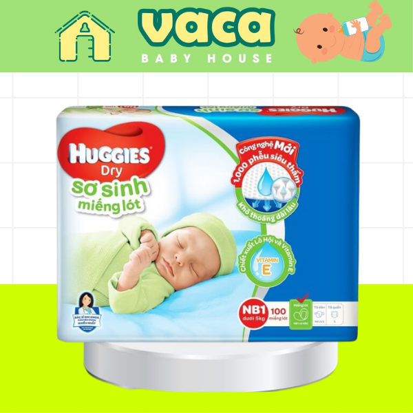 (MẪU MỚI) MIẾNG LÓT SƠ SINH HUGGIES TRÀM TRÀ NB1 108 MIẾNG TẶNG 8 MIẾNG