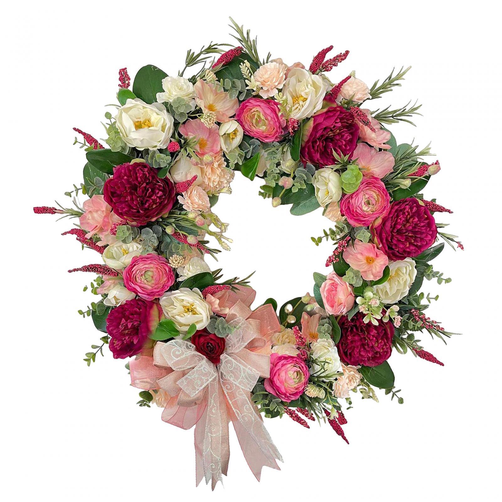 Romantic Door Flower Wreath, Floral Indoor Wreath, Faux Flower Ornaments ,Hanging Spring Wreath for Home Wedding, Front Doors Shop Windows Party