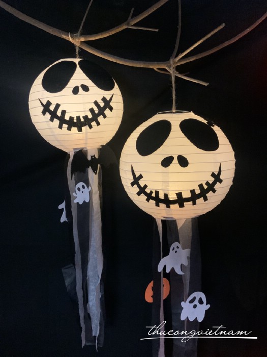 Lồng đèn giấy Halloween kèm đèn led có tua rua