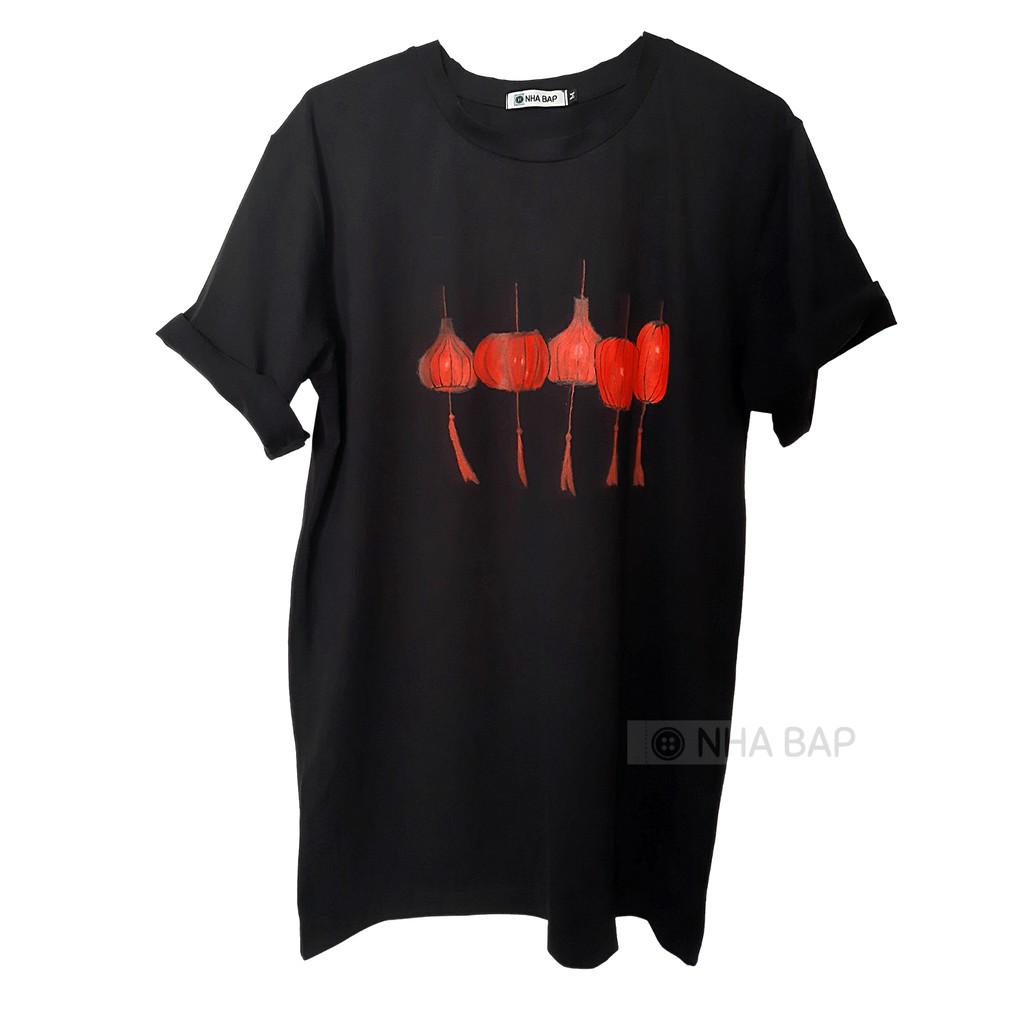 Áo thun nam không cổ kiểu dáng đơn giản đẹp vải cotton mịn mát Vẽ Hình Lồng Đèn giặt không phai