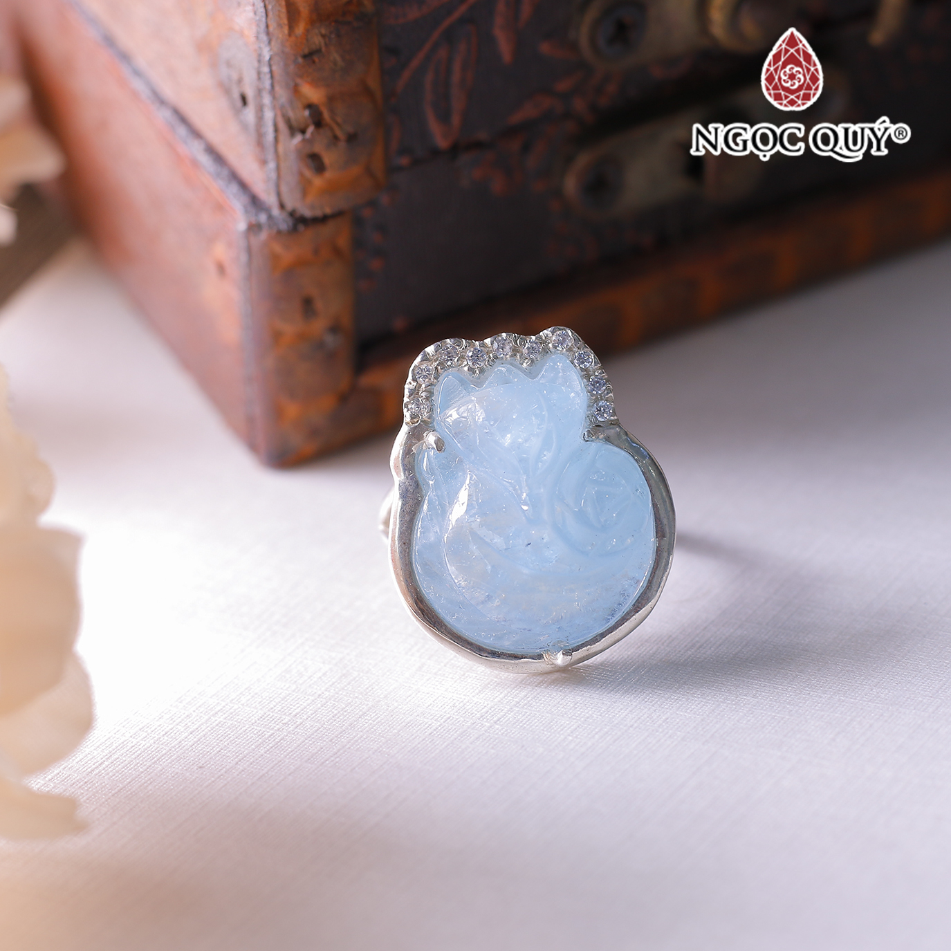 Nhẫn bạc hồ ly đá Aquamarine hải lam ngọc mệnh thủy, mộc - Ngọc Quý Gemstones