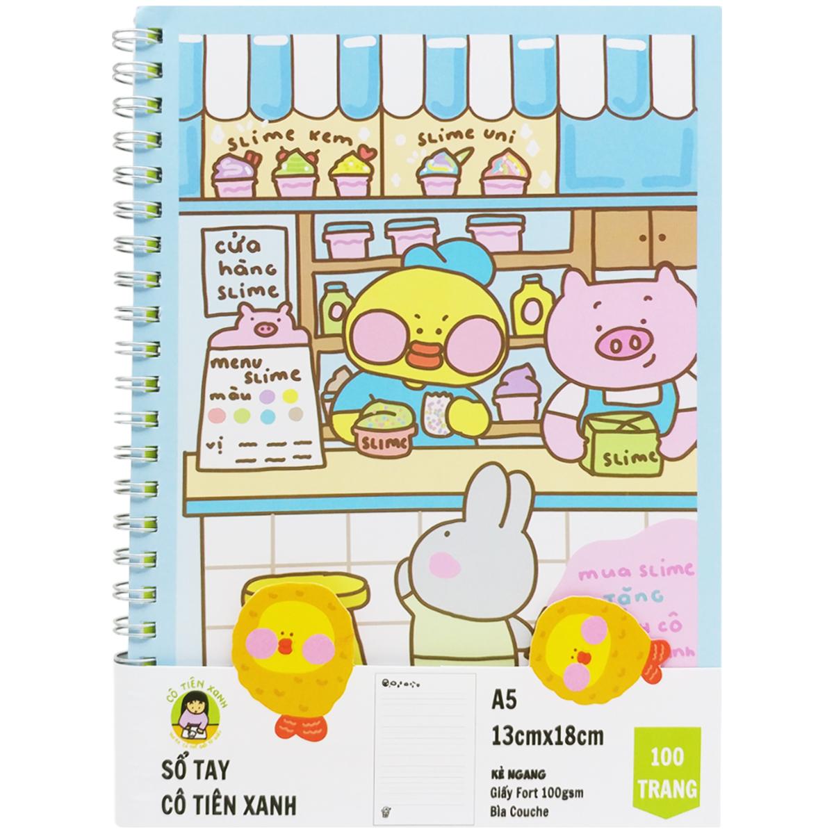 Sổ Tay Lò Xo A5 - Kẻ Ngang - 100 Trang 100gsm - Cô Tiên Xanh - Cửa Hàng Slime