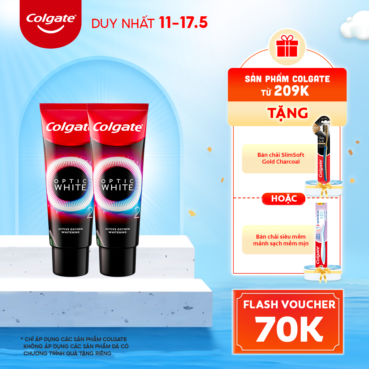 Bộ 2 Kem Đánh Răng Colgate Optic White O2 làm trắng răng đột phá với Oxy Hoạt Tính 85g/ tuýp