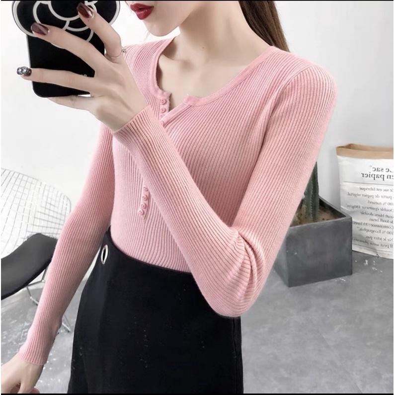Áo len lông cừu dài tay cúc ngực cao cấp