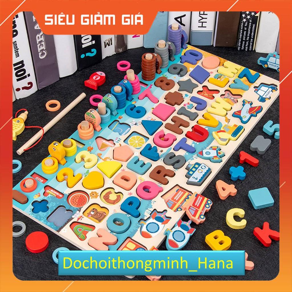Cột Tính Câu Cá Câu cá gỗ 7 trong 1 kèm hình khối, số, chữ và phương tiện,bé vừa chơi vừa học