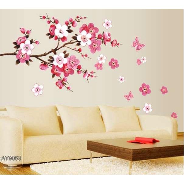 Decal Cành Hoa Đào Đỏ -AY9053. Trang trí phòng, trang trí nhà thêm sinh động.
