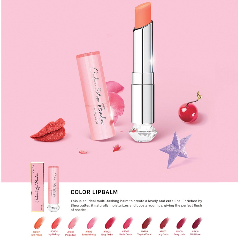 Son Dưỡng Vacosi Natural Color Lip Balm 3g #PK 10 Wild Rose