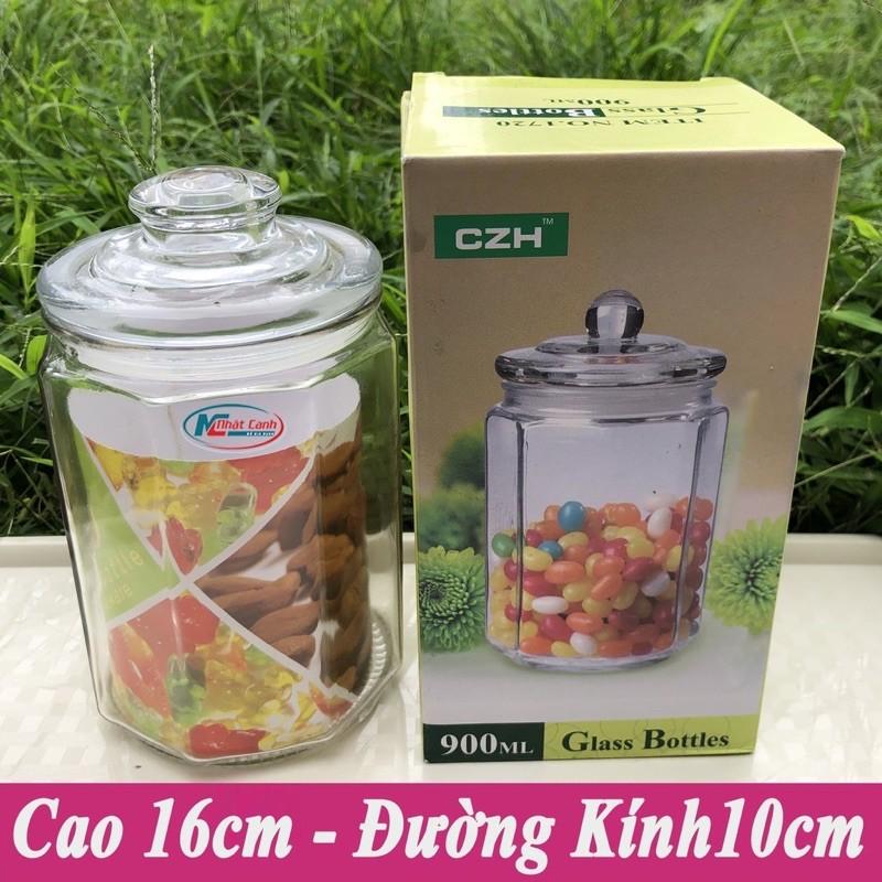 lọ thủy tinh hình trụ có giăng kín đựng gia vị các loại hạt đa năng