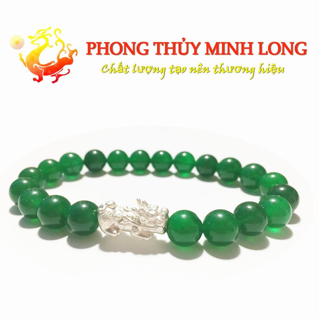Vòng đá Mã Não Xanh chất lượng 3A mix tỳ hưu Bạc hợp với người mệnh Hỏa và Mộc