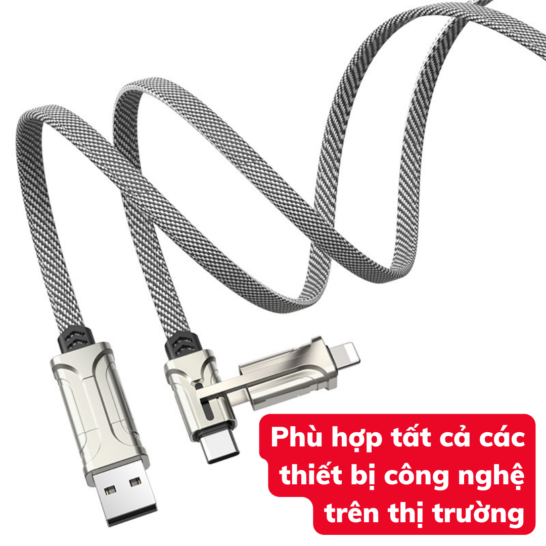 Dây Sạc Nhanh 4 Trong 1 TYPE-C &amp; USB hỗ trợ sạc laptop, 1pad, 1phone - Cáp sạc nhanh 3 đầu dài 1.2m