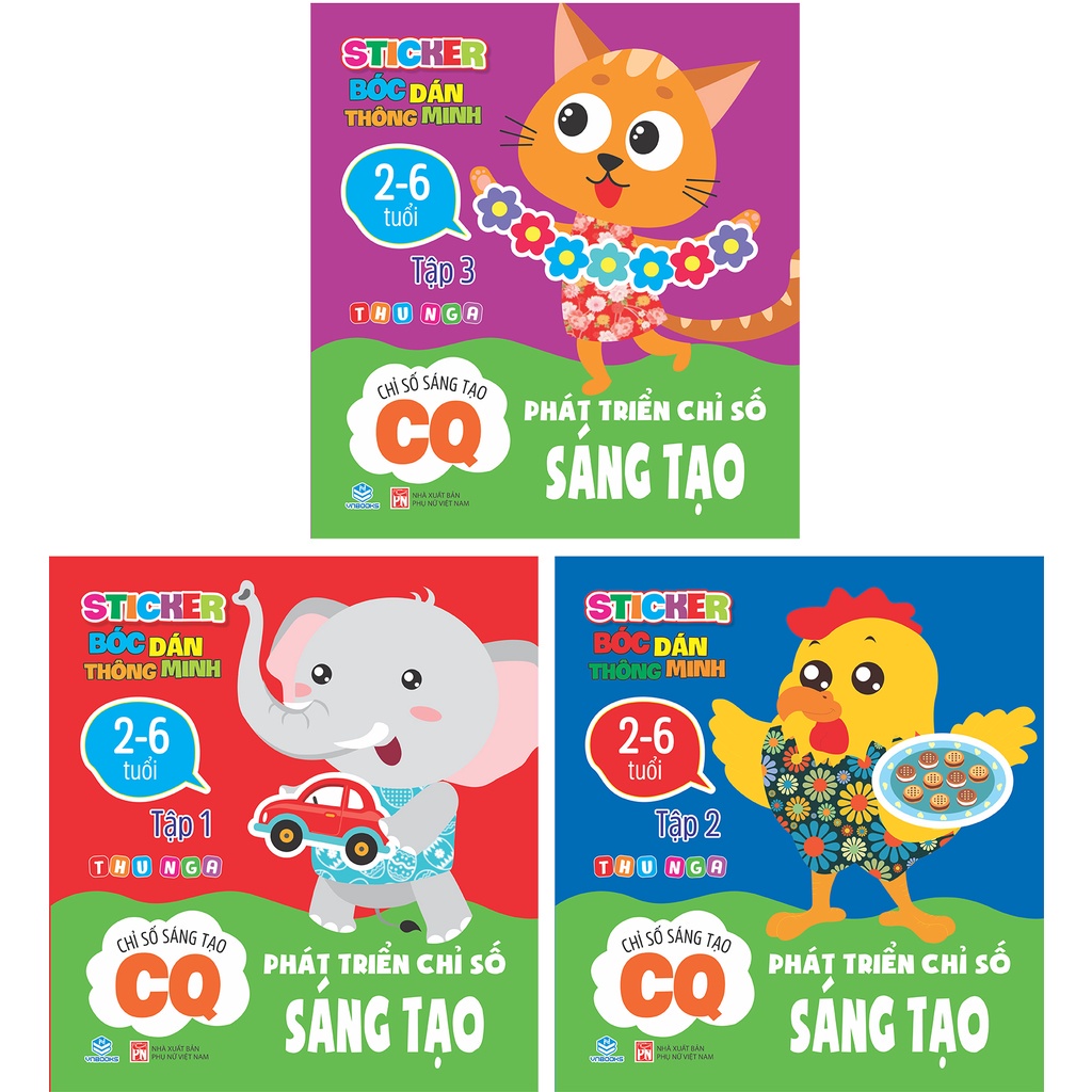 Sách - Combo 3 Quyển Sticker Bóc Dán Thông Minh - Phát Triển Chỉ Số Sáng Tạo CQ 2-6 tuổi - Ndbooks