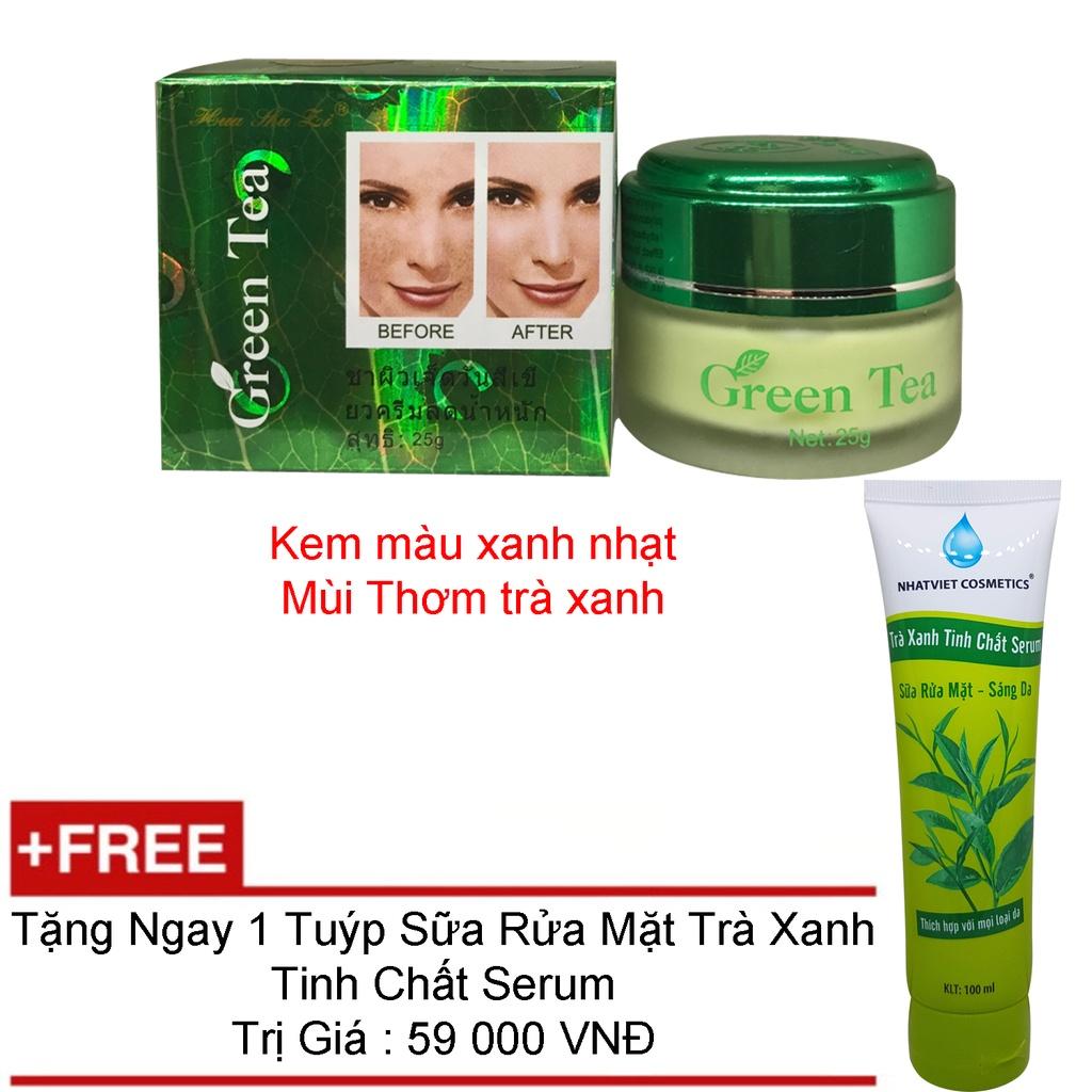 KEM NÁM TRẮNG DA TRÀ XANH GREEN TEA TAIWAN 25G + TẶNG SỮA RỬA MẶT SÁNG DA TRÀ XANH TINH CHẤT SERUM 100ML NHẬT VIỆT COSME